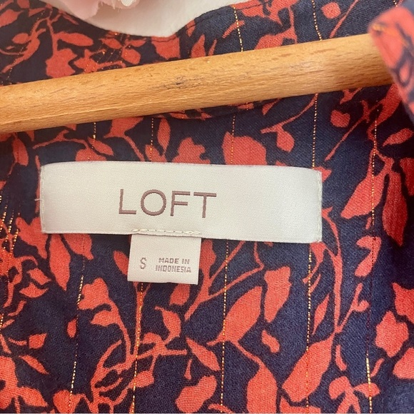 LOFT Orange Navy Blue Glitter Thread Top Small - Picture 2 of 8